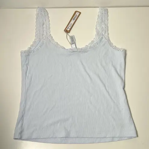 SKIMS Soft Lounge Lace Trim Ribbed Camisole Cami Shirt in Mineral Blue