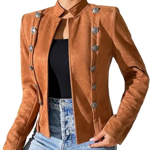 Rust colored faux Suede Military Field Jacket Tan Size M