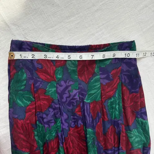 Vintage Floral Print Midi Skirt Pleated A Line Purple Red Green Size M 90s Size M