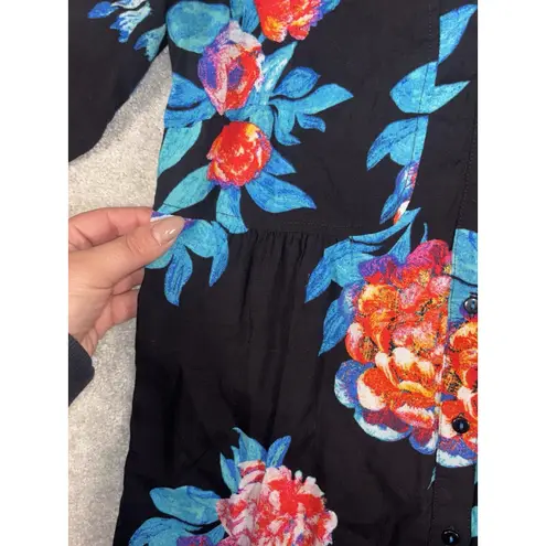 Maeve by Anthropologie Woodland Walk blouse black With Floral Cinch Waist 0