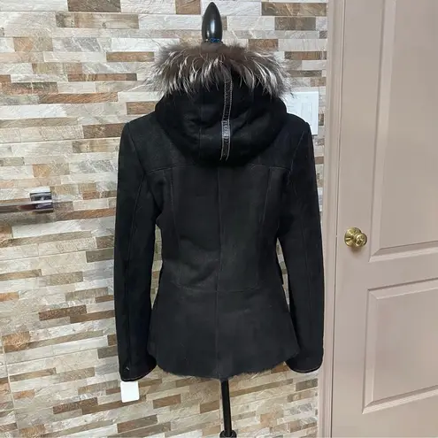 MODA'S genuine shearling suede fur coat jacket winter coat brown warm Sz M Black Size M