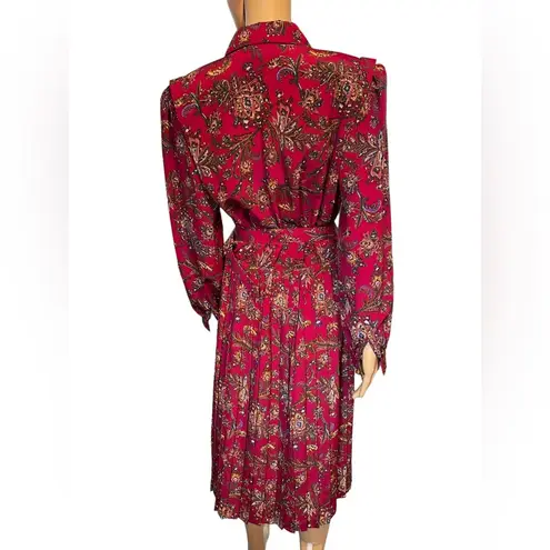 Andrea Gayle Petites Vintage 90s Red Eclectic Paisley Floral Secretary Dress Size 12