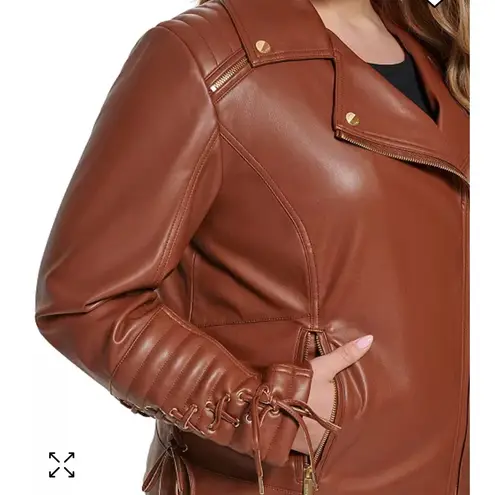 Guess  faux leather asymmetrical motto coat