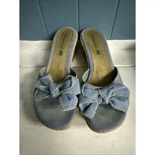 Vtg American Eagle Women's Sz 8 Blue Denim Jean Fabric Slip On Wedge Sandals
