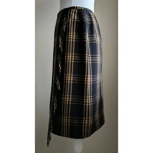 Kasper Plaid Skirt Black Gold Fringe - Size 8 - GUC