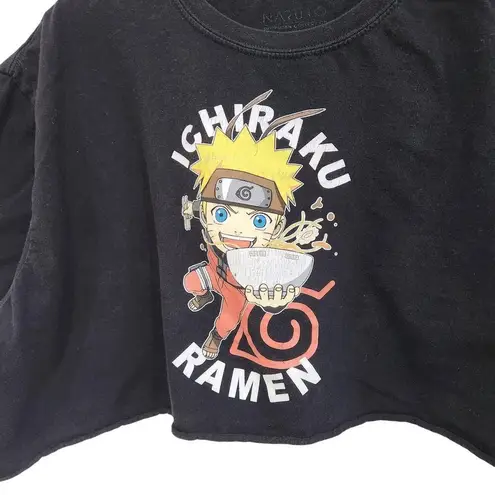 Naruto Shippuden Anime Ramen Graphic Print Cropped Tee Shirt Top Black Size XL