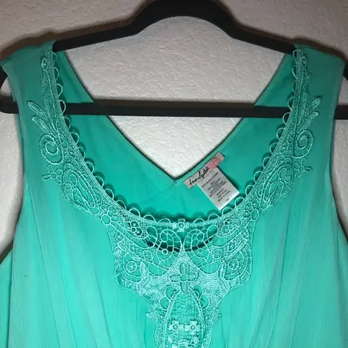 Love Squared Dress Sea Green Sleeveless Dress Lace on Chest Sz 3X EUC