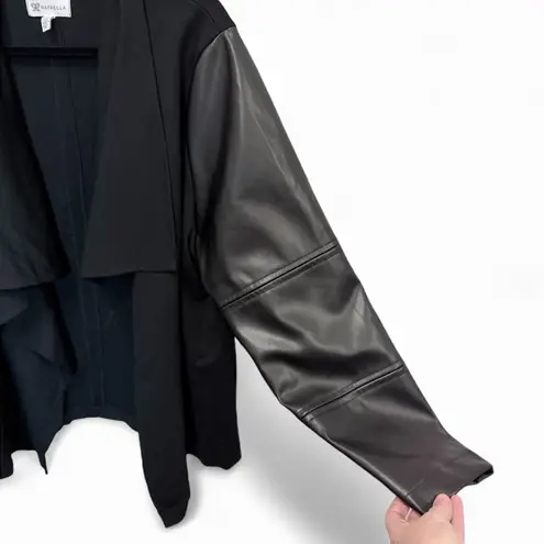 Rafaella Black vegan leather ponte draped open front jacket size 2XL