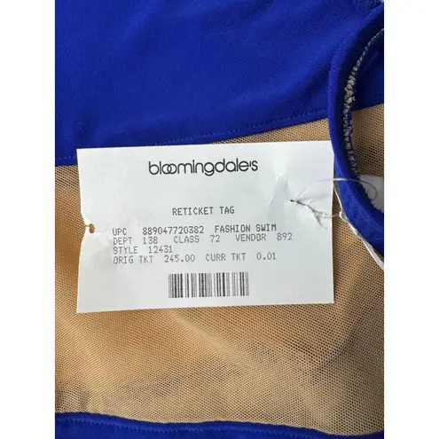 Norma Kamali One Shoulder One Piece Swimsuit Royal Blue Mesh Cutout XL