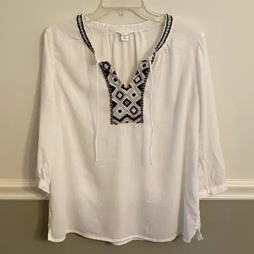 Caslon  White Embroidered Peasant Top Size Small