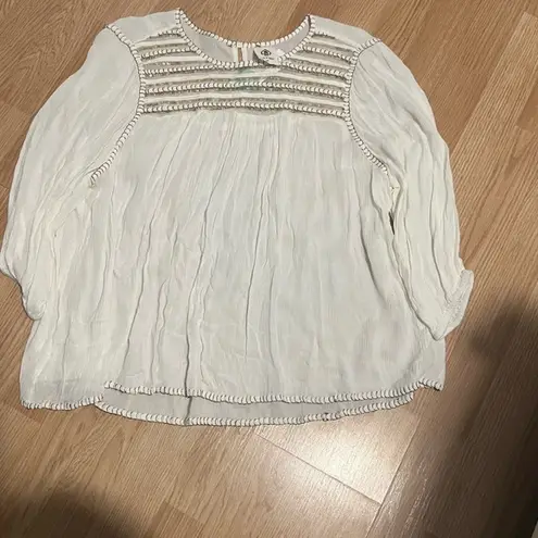 Cream Pleated 3/4 Sleeve Blouse with Bib Collar Size M