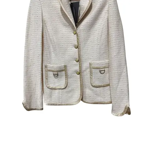 St. John Collection Tweed Satin Trim Button Up Pockets Jacket Blazer Size 6