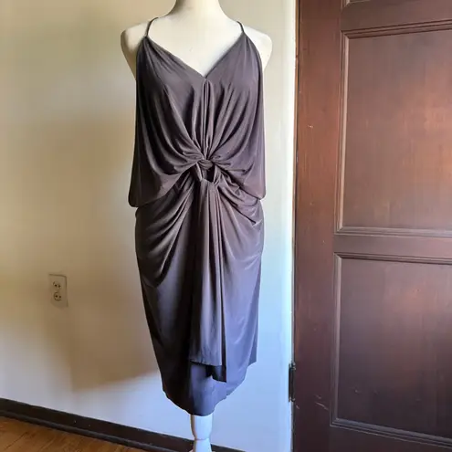MISA Los Angeles | Dark Gray Domino Draped Knot front Cocktail Dress | Medium