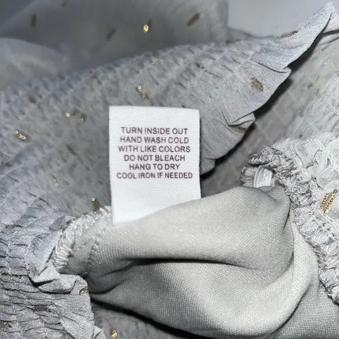 By The River Womens Gray Sheer Squared Neck Gold Speckle Crop Smocking Top small