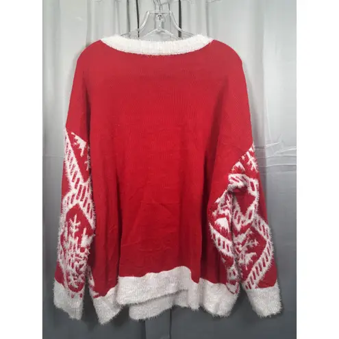 Holiday Time Sweater Womens 1X Red White Merry Christmas Sequin Ugly Fair Isle