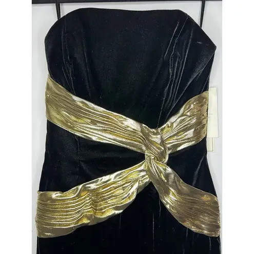 AJ Bari Black Gold Metallic Velvet Strapless Cocktail Party Dress 80s NWT Size 4