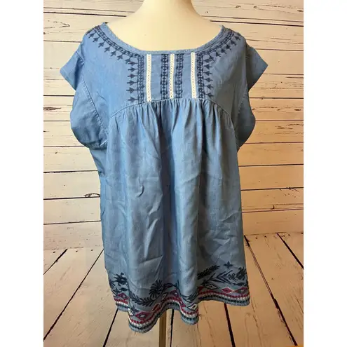 Knox Rose  Denim Babydoll Shirt XXL 2XL Womens Plus size 2X Boho Aztec Jean Y2K