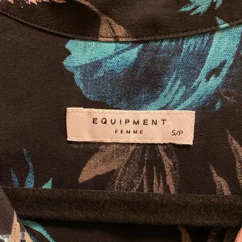 Equipment Tropical Leaf Collared Sleeveless Silk Knee Length Dress Size S