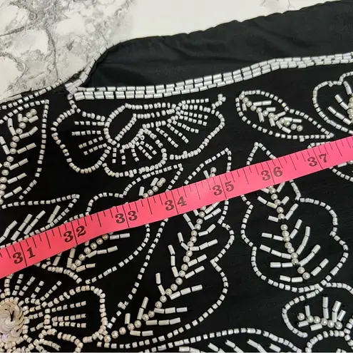 Vintage Stenay silk beaded sequin gown maxi with slit black white Sz 8