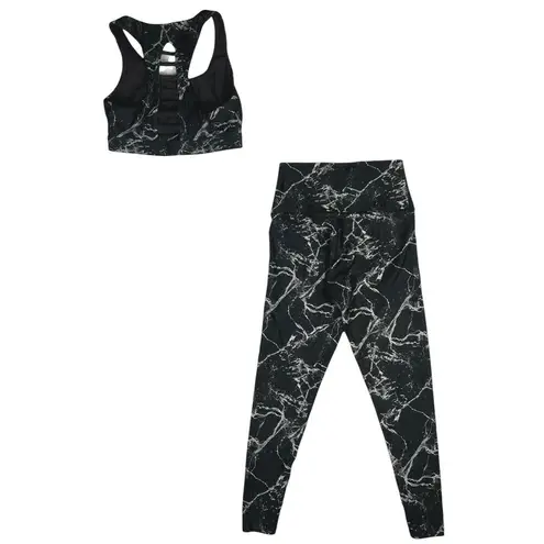 Soul Black Marble Tie Dye Print Yoga Athletic Sports Bra Leggings Pants Set Sz S