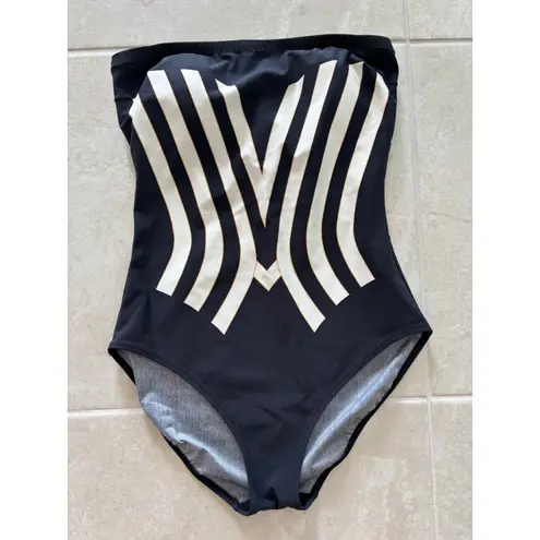 Gottex Vtg Swimwear One Piece Sz 12 Swimsuit Black White Stripes Luxury Resort