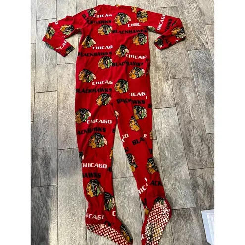 Chicago Blackhawks Pajamas PJ Romper size Medium One Piece Pockets NHL Hockey Red