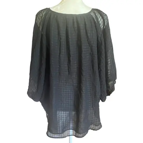 Kenar black double layer sheer blouse 3/4 length wide sleeves women's size small