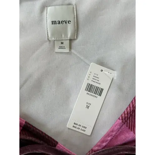 Maeve NEW Anthropologie  Velvet Babydoll Plaid Top Pink Purple Size‎ Medium NWT