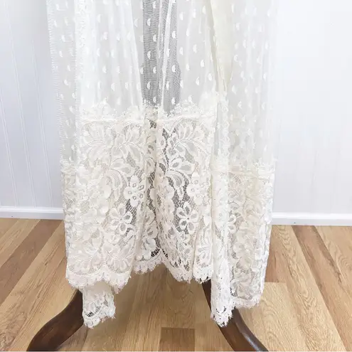 CLAIRE PETTIBONE Vintage Ivory Lace Slip Dress Nightgown Robe Sheer Fairy Small White