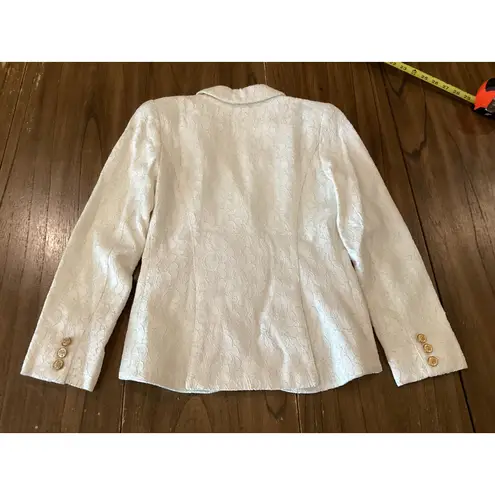 Smythe off white floral lace jacquard corded cutaway wool blazer size 2