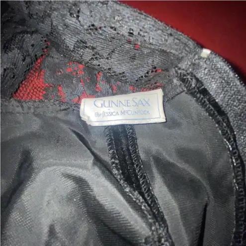 Gunne Sax Vintage 80s Black Velvet Lace Dress Small Goth Witchy Illusion Back