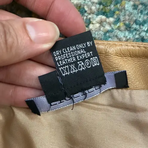 Vintage 90s Etcetera tan pleated hem leather skirt, size 8