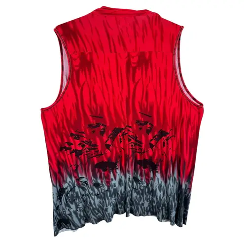 Parsley & Sage Red Gray Patterned Rayon Stretchy Lightweight Open Vest Size 2X