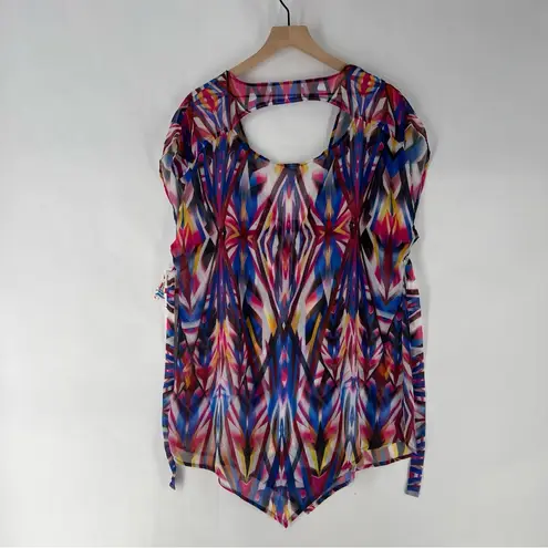 Becca Multicolor Geometric Abstract Print Chiffon Cutout Swim Coverup Size XS
