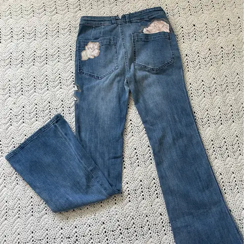 Pilcro and the Letterpress Pilcro High Rise Rose Patchwork Trouser Bootcut Flare Jeans (Size 28) floral