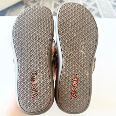 Vionic Tide Brown Slide Flip Flops Women's 8 Sequins Classic Comfort Beach Vacay