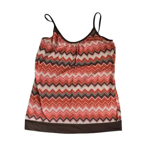 Women Tank Top Brown Pink Orange Zigzag Spaghetti Strap Boho Retro Size M/L Size M