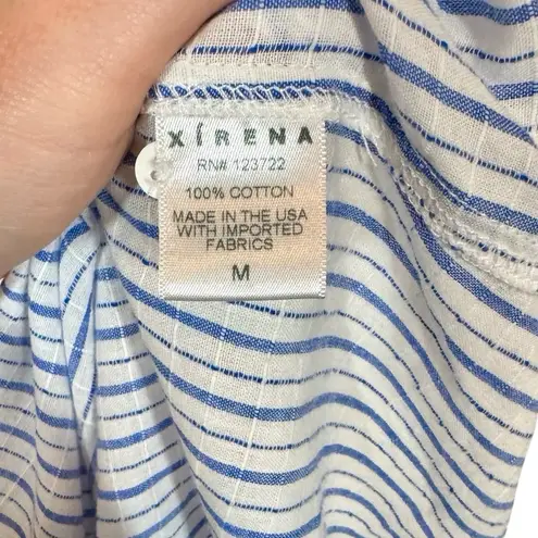Xirena Beau Boyfriend Button Down Shirt in Tide Blue Stripes Pattern Mixing Size M