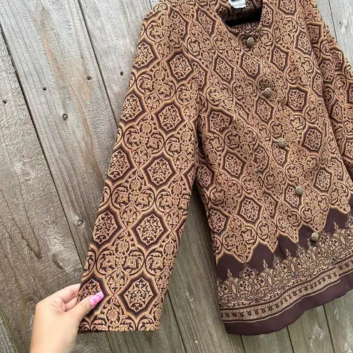 Leslie Fay Leslieā day brown boho king sleeve vintage top size 16