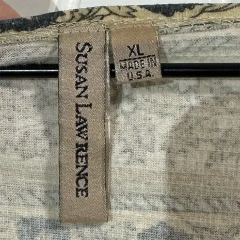 Susan Lawrence XL Top Boho Print Sweetheart Neck 3/4 Sleeve Made in USA Vintage