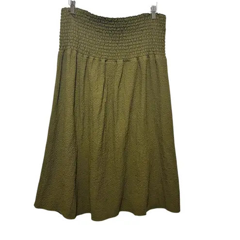 ExOfficio Women Skirt‎ XL Olive Green Smocked Waist Textured Boho Travel Earthy Size 18