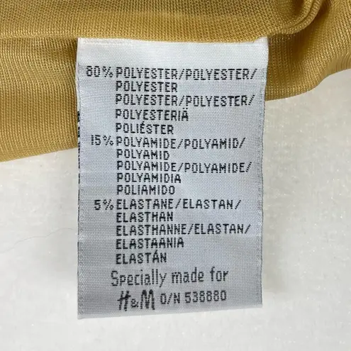 H&M Hennes Size 42 Gold Shimmer Metallic V Neck Halter Open Back Dress Formal Midi