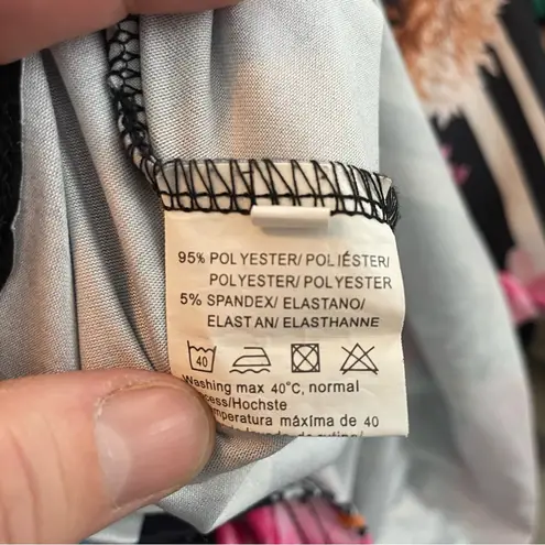 Ladmous Womens L Floral Long Sleeve Blouse Bold Colors High Neck Office Work Black Size L