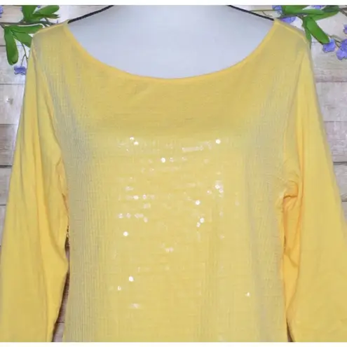 Ann Taylor LOFT Ladies Butter Yellow Sequin Blouse Top Size L Tunic Sparkle