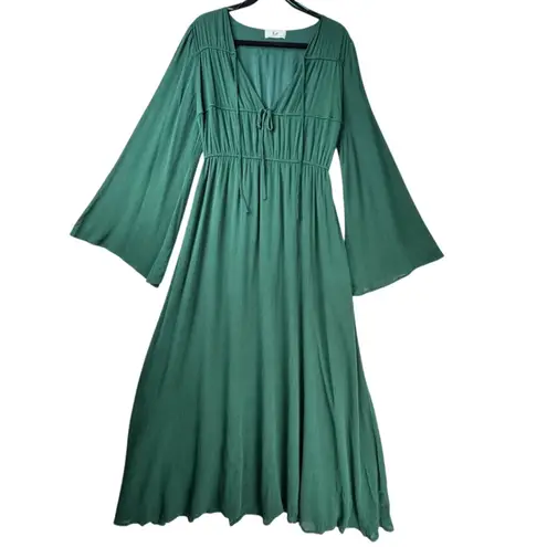 Essential Flair Bell Sleeve Romantic Emerald Green Peasant Dress Size Medium