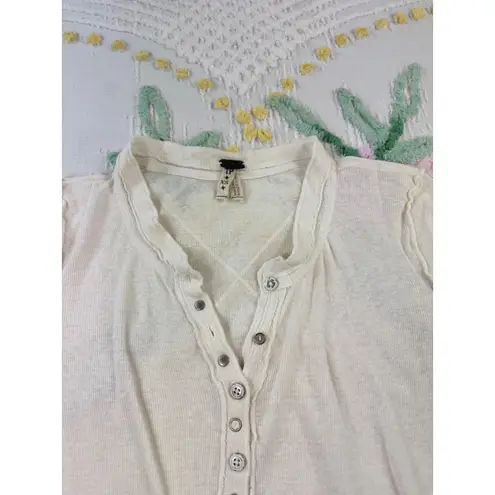 We The Free  People XS Henley Top Long‎ Sleeve Ribbed Knit Casual Button Front