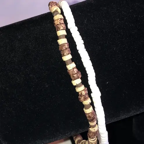 White and Brown Beaded Boho Ankle Bracelet Set