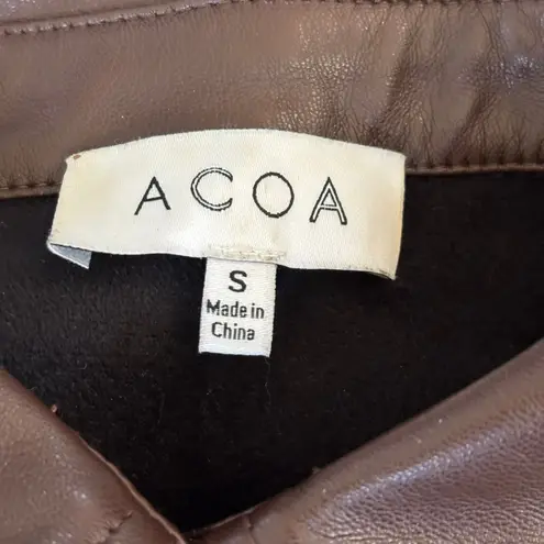 Acoa Faux Leather Shacket Sz S Brown Pearl Snap Western 90's Baggy Oversized