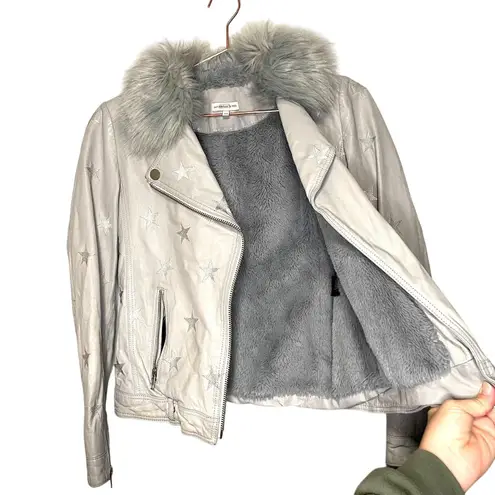 Samantha Sipos Seeing Stars Leather Faux Fur Lined Jacket Size Extra Small Gray - Image 9