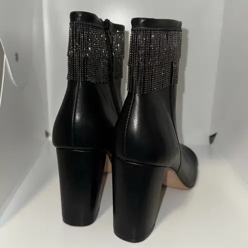 Bernardo Honour Ankle Boot w Metal Fringe Black Leather Bootie Women’s 7.5